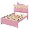 Kinderbett 140x200cm mit LED-Licht, Schlafsofa Tagesbett mit Ausziehbett & Schubladen, Ohne Matratze