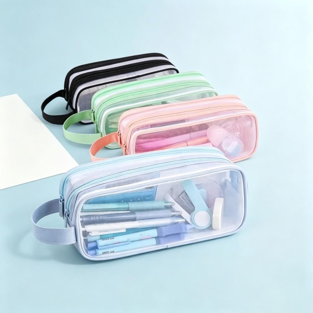 Clear Transparent Transparent Pencil Bag Double Layer Large Capacity Pen Case For School Students