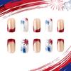 4th of July Press on Nail Square French Tip Fake Nail Independence False Nail with American Flag Star Stick on Nail