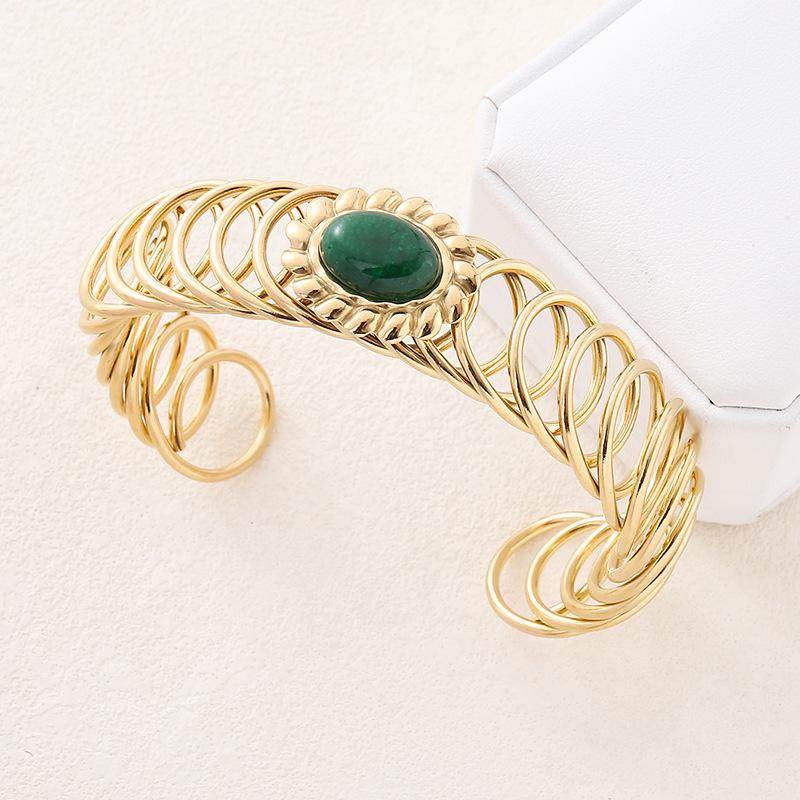 European American Luxury Emerald Open Stainless Steel Bracelet