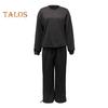 2 Teile/satz Damen Top Hosen Anzug Rundhals Langarm Strass Dekor Sweatshirt Elastische Taille Weite Bein Hose Alltagskleidung Sport Outfit Herbst