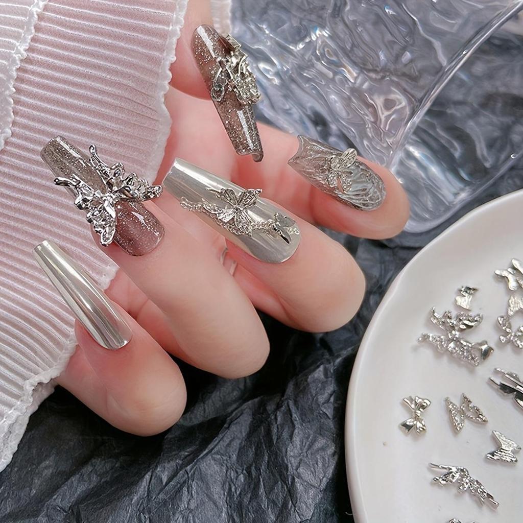 30pcs Alloy Butterfly Nail Charms, Bowknot Nail Art Accessories, Nail Art Supplies For Women And Girls