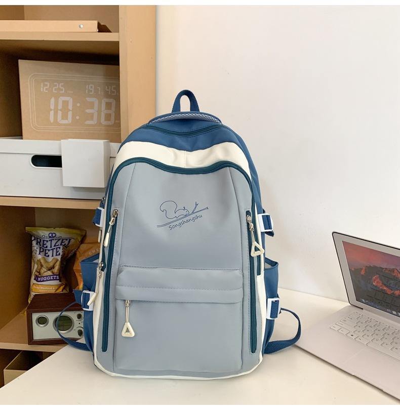 Schoolbag new trendy junior and senior high school student backpack, simple casual backpack, fashionable collegiate style patchwork color backpack,
