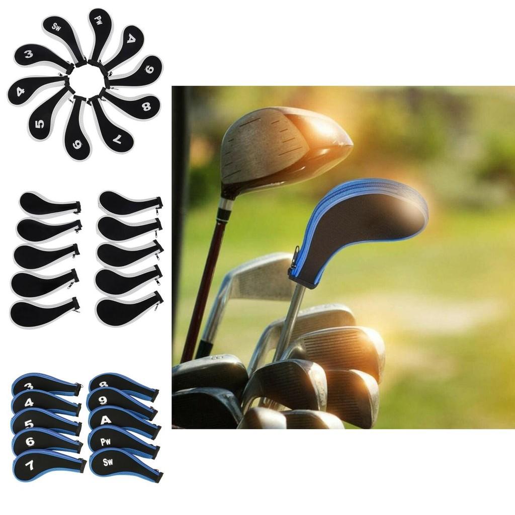 10 pièces Housse de tête de club de golf en fer multicolore avec fermeture éclair et long col