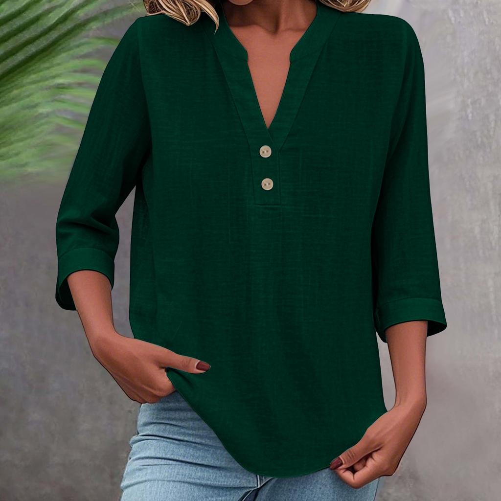Women's Fashion Solid Color Three-quarter Sleeve Stand Collar Casual Pullover Shirt