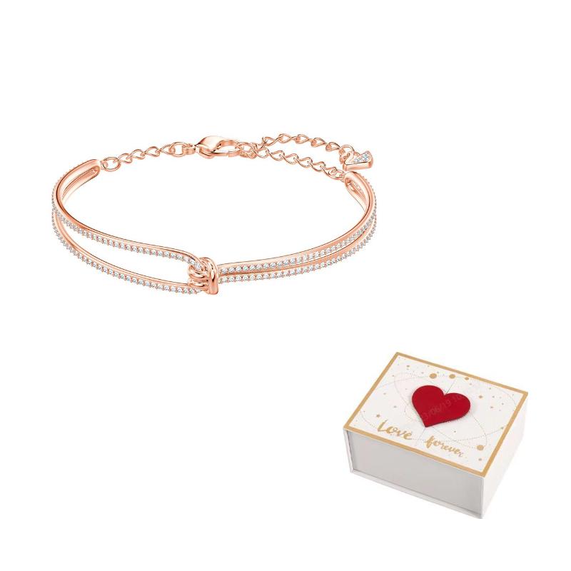 Swarovski Artificial Crystal Bangles Womens Rose Gold tone Plated F-white gift box