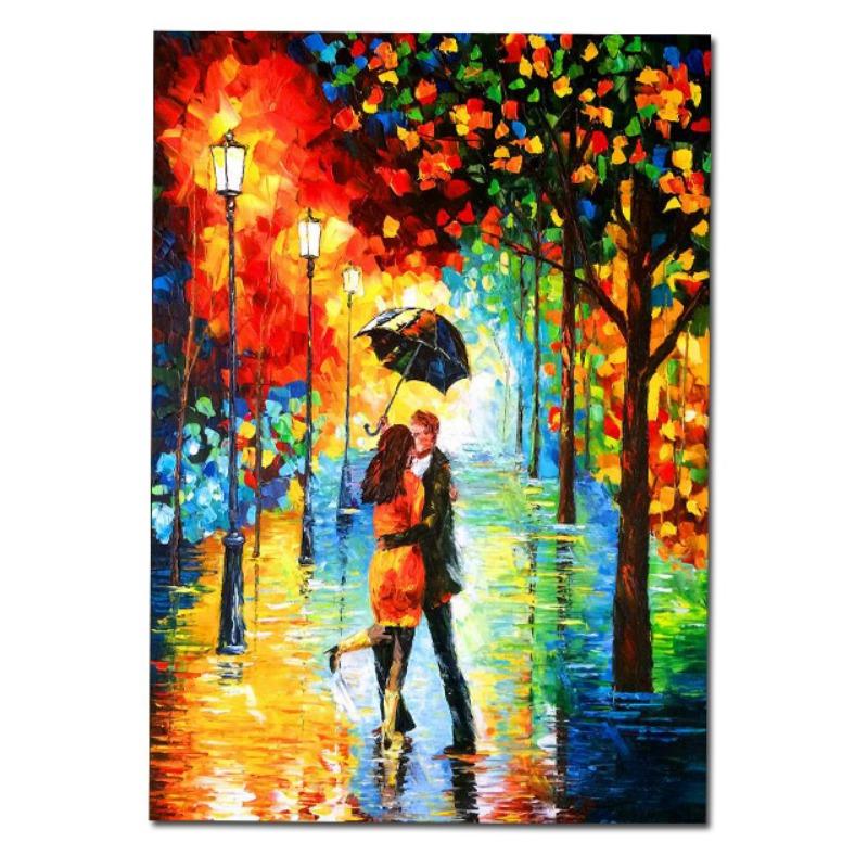 

Абстрактное искусство Встреча любовника под дождем Холст Картина маслом Абстрактный Пейзаж Золотые листья Стена Искусства Плакат Комната Домашний декор 20x30cm no frame кадмий оранжевый