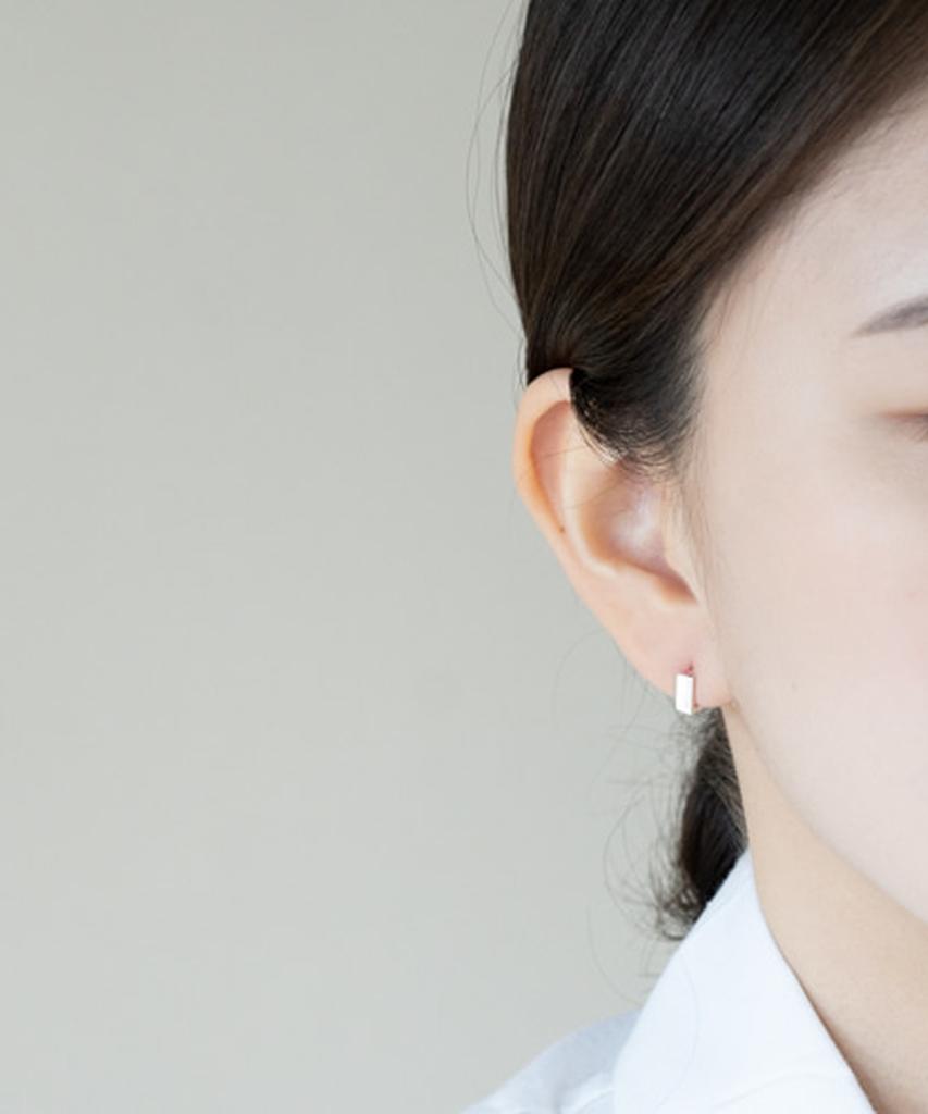 Alleun Silver 925 Square Short One-Touch Silver Ring Earrings