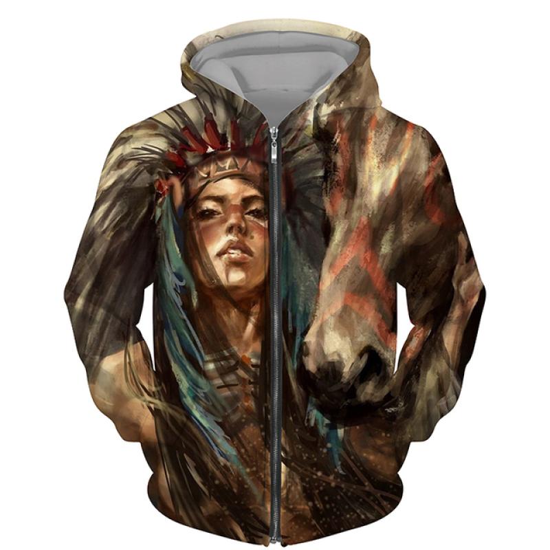Vintage Men's T Shirt Long Sleeve Wolf 3D Print Zip Hoodie Fashion Jacket Male Casual Sport Oversized Mens Clothing Sweatshirt
