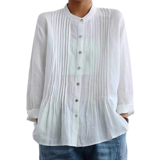

Women Shirt Pure Color Stand Collar Long Sleeve Single-Breasted Button Casual Tops Work L