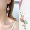 Romantic Elegant Cherry Blossoms Flower Earrings For Women Pink Petals Sakura Long Tassel Drop Earring Dangle Earrings pendiente