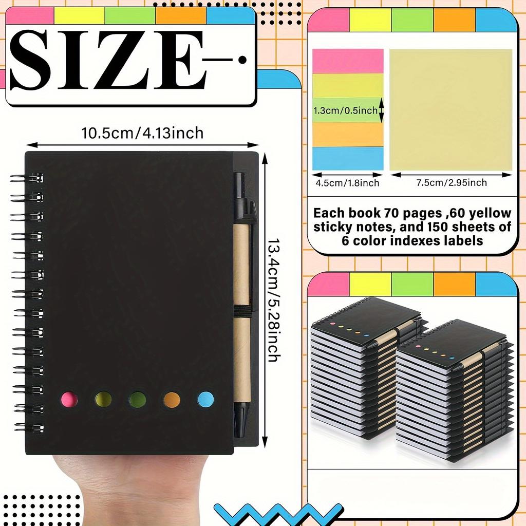 5pcs Spiral Shaped Embedded Notepad with Pen Holder Mini Notebook Colorful Index Tabs Office Meeting Minutes Book School Planner