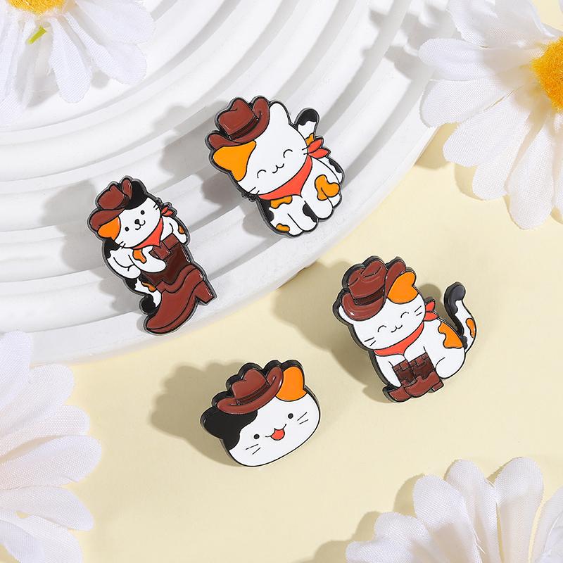 Cowboy Cat Enamel Pins Custom Tortoiseshell Calico Cat Brooches Lapel Badges Clothes Animal Jewelry Gift for Friends