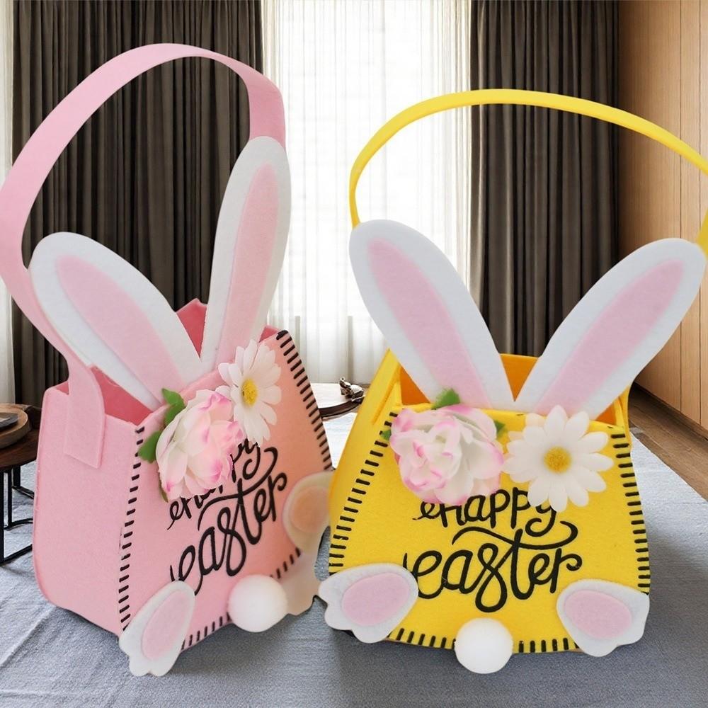 Rabbit Ear Easter Tote Bag Flowers Decoration Gift Bag Creative Easter Basket Family Party