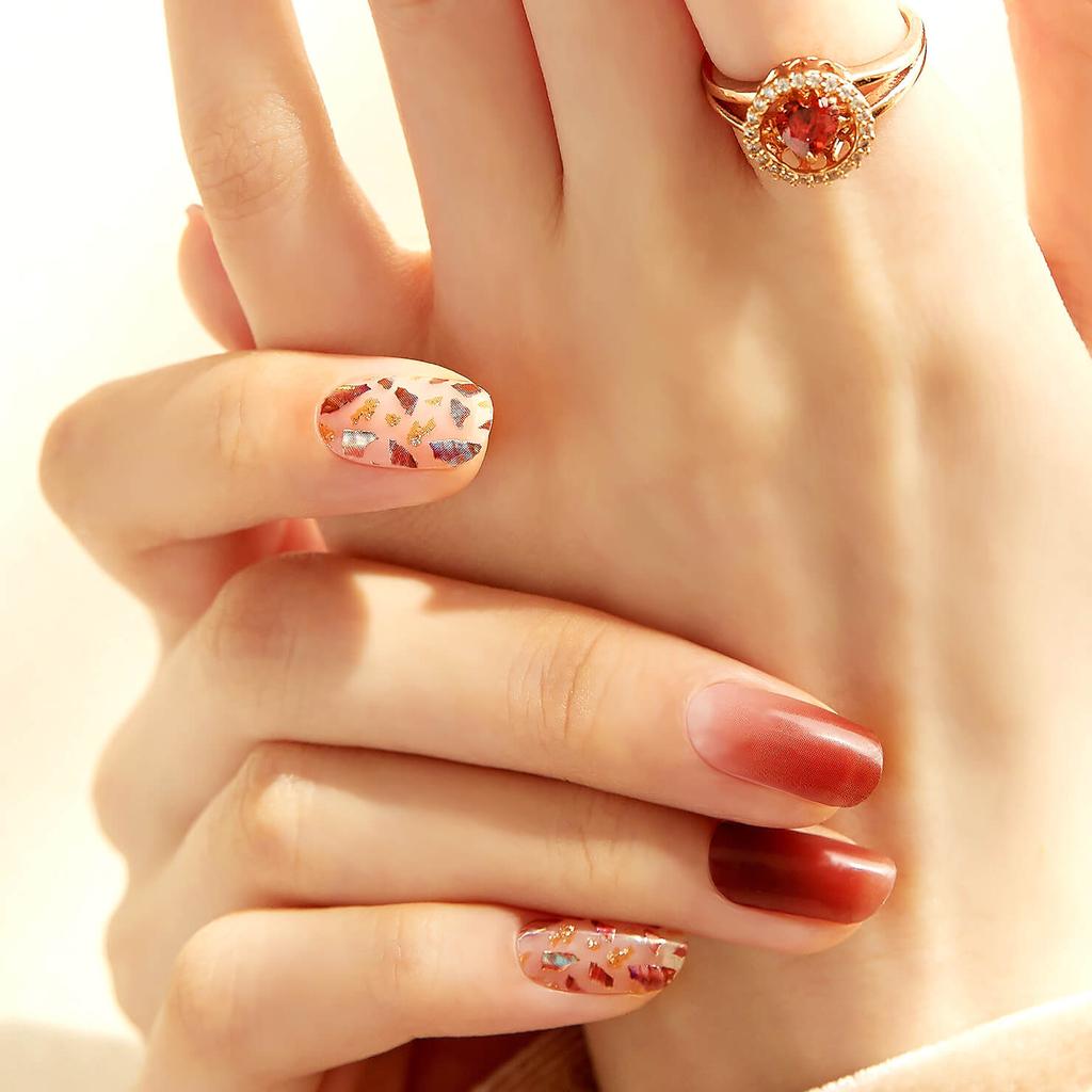 Glam Shell&Glitter Nail Stickers 24pcs | Self-Adhesive Strips, Bold Chic Mix, Quick 5-Min Manicure