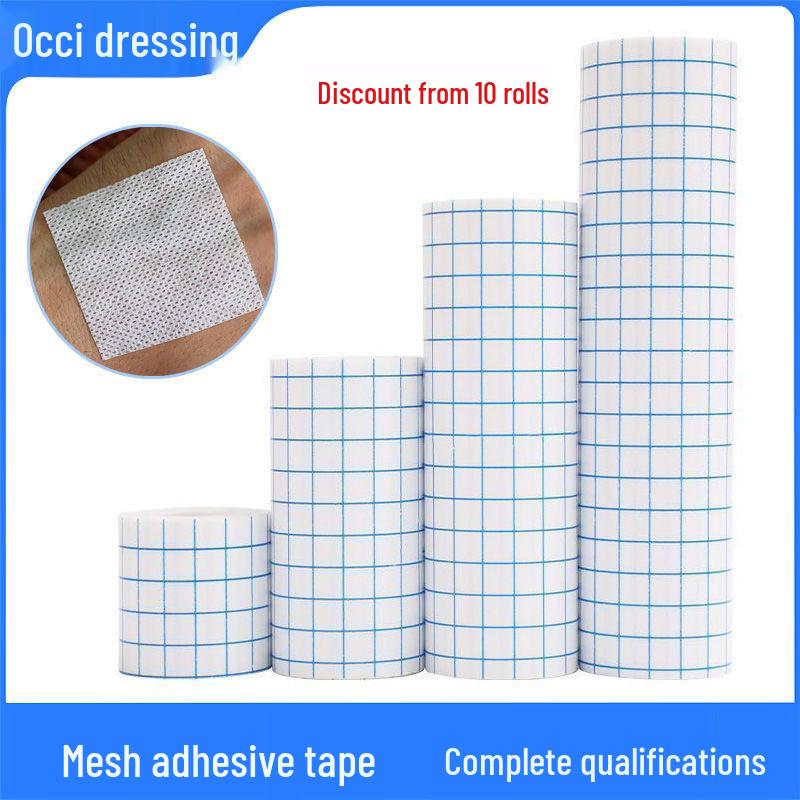 Occi Low-Allergenic Blue Grid Non-Woven Cloth Tape, 10x1000cm, Breathable & Comfortable