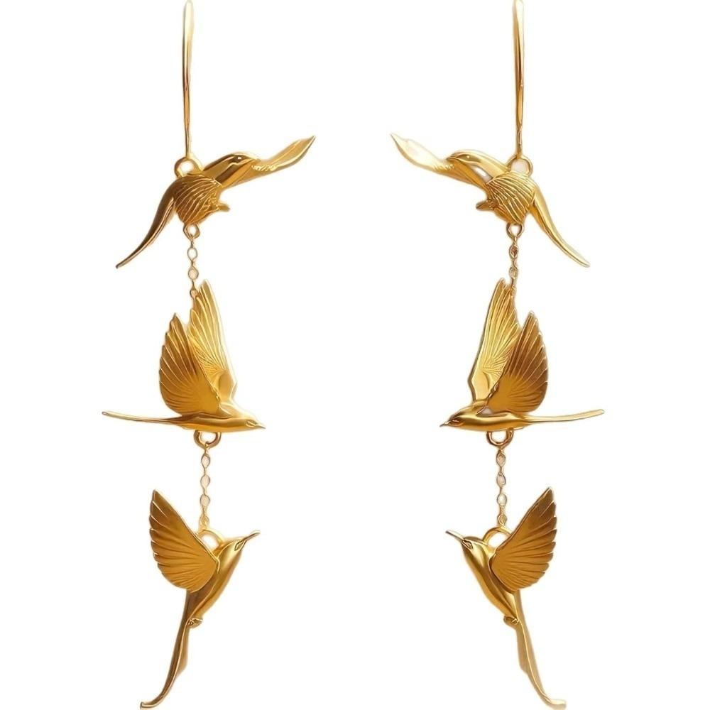 Alloy Six-Feathered Lark Earrings Chinese Style Gold Bird Earrrings Party Jewelry Accessory Gift