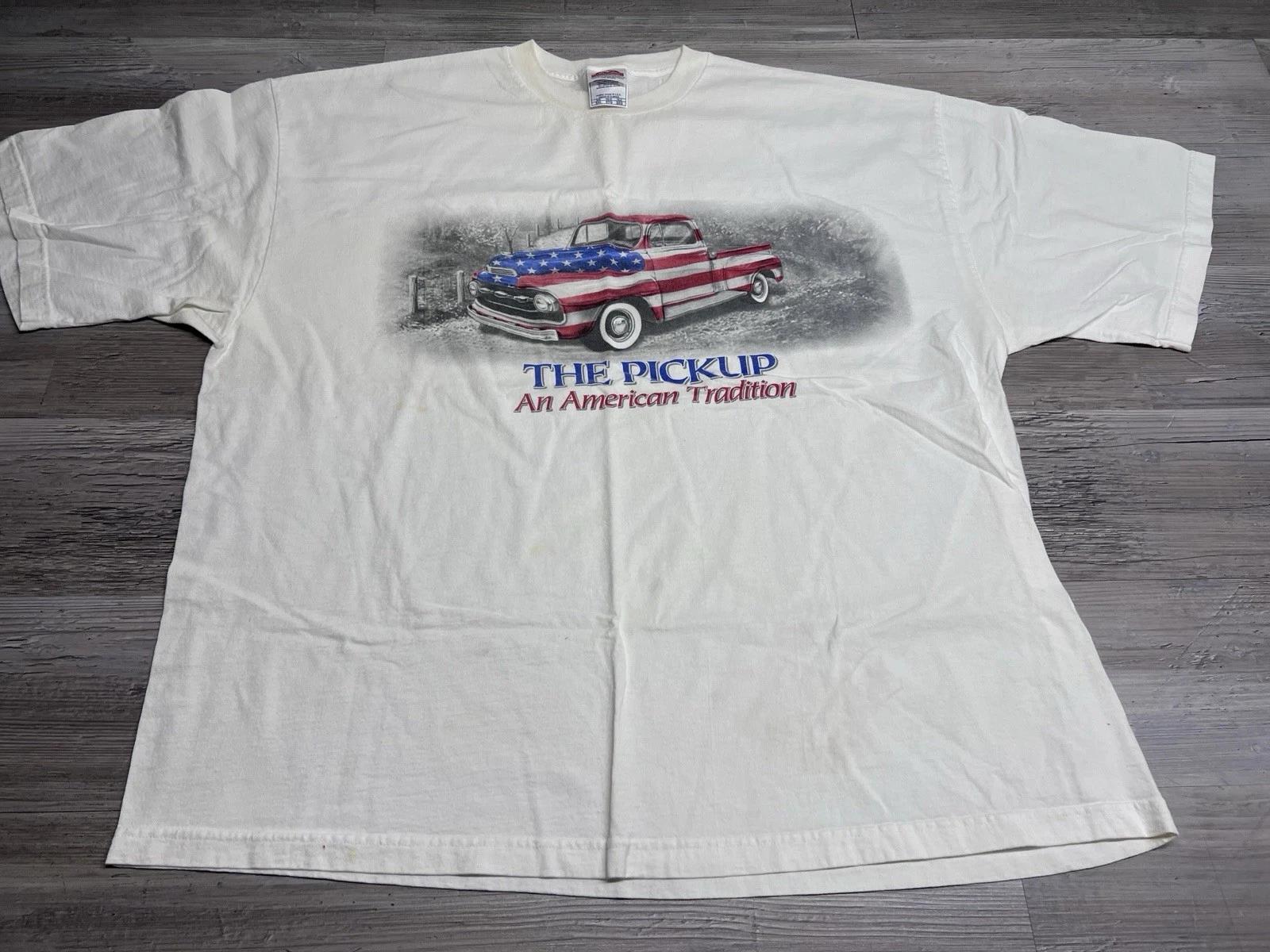 

Vintage Pickup Truck American Tradition Patriotic T-Shirt Oversized Faded Sz 3XL M