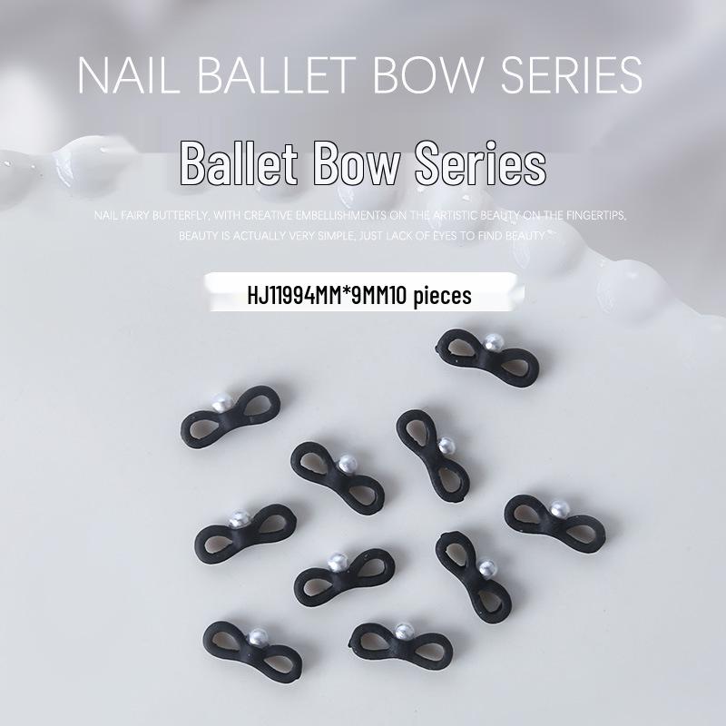 

Ballet Bow Nail Art: Solid Ribbon with Pearl and Rhinestone Decorations, 10 pcs