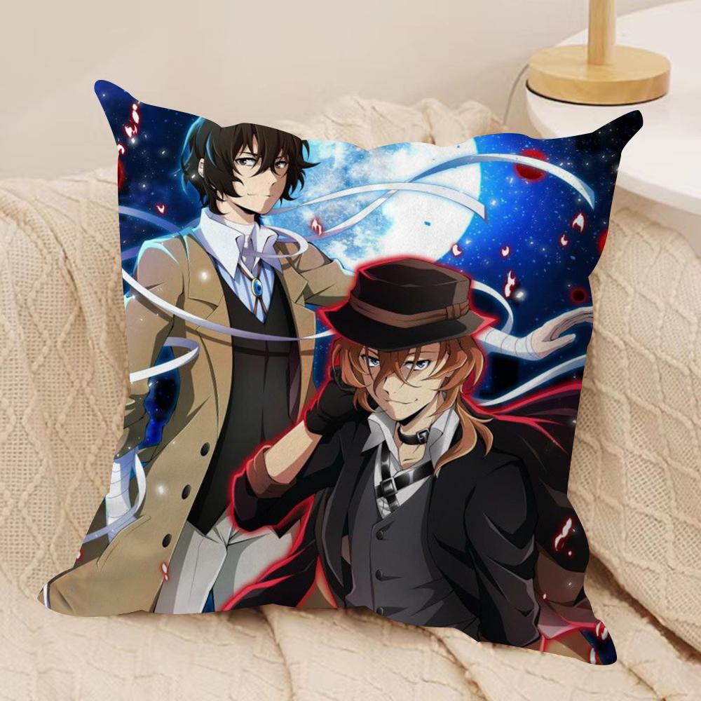 B-BunGo S-Stray Dogs Cushion Cover Soft Plush Fabric Double-Sided Printed Sofa Cushion Cover for All Seasons Home Decor Gift