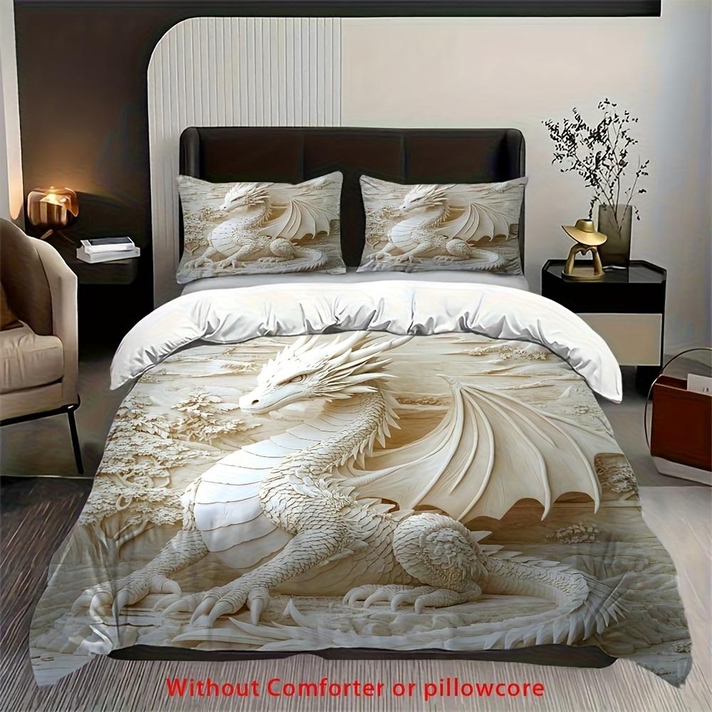 2/3pcs Dragon Totem Print Duvet Cover Set (1 Duvet Cover + 1/ 2 Pillowcase, Without Core), 3D Relief Dragon Pattern Bedding Set