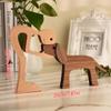 Family Puppy Wood Dog Craft Figurine Valentine's Day Gift Carving Model Home Office Decoration Christmas Gift Couple Decoration