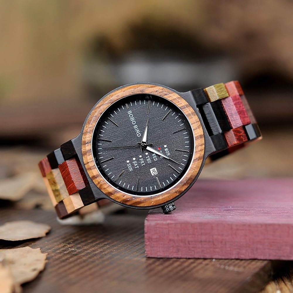 Bobo Bird Wooden Multi-Function Quartz Watch Colorful Handmade Sports Chronograph for Men and Women