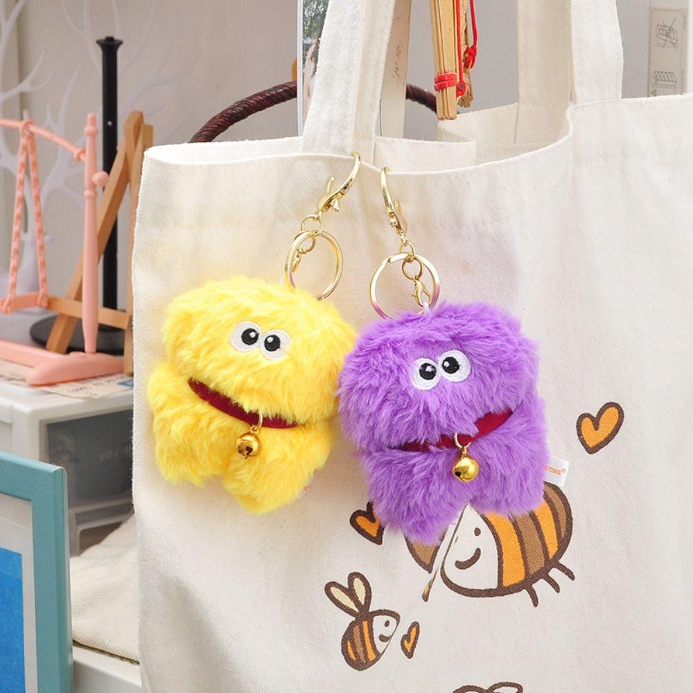 PP Cotton Big Eye Doll Pendant Fluffy Bell Hair Ball Key Chain  Female Lady Girl