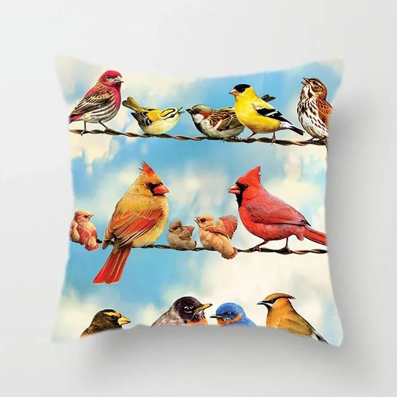 Lovely Bird Cushion Cover Flower Pattern Pillow Covers Decorative for Sofa Car Bed Living Room Decor Polyester Linen Accessories