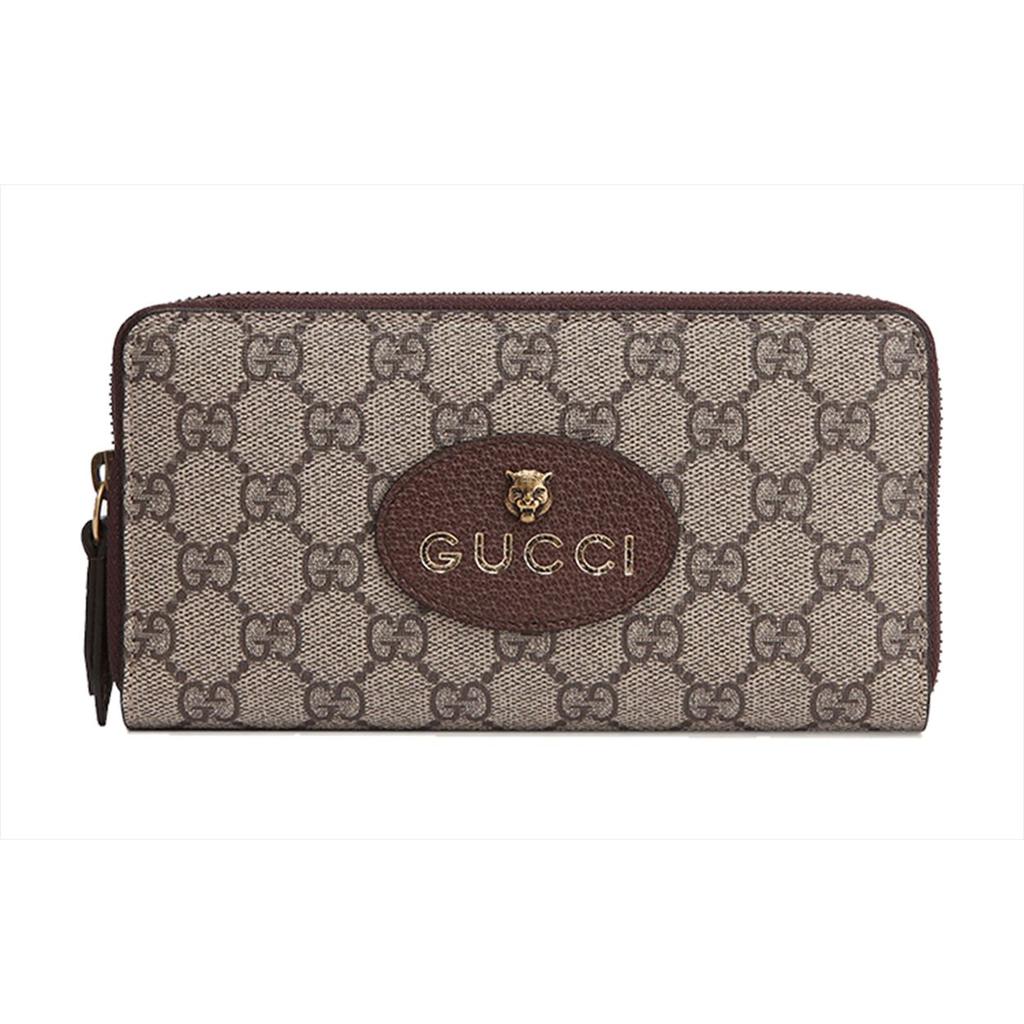 Gucci Seria Neo Vintage Długi Metalowy Zamek Błyskawiczny Z Logo Zdobionym Tygrysią Głową Płócienny I Skórzany Portfel Portfel Unisex Hebanowy Brązowy Żółty 473953-K9GOT-8861
