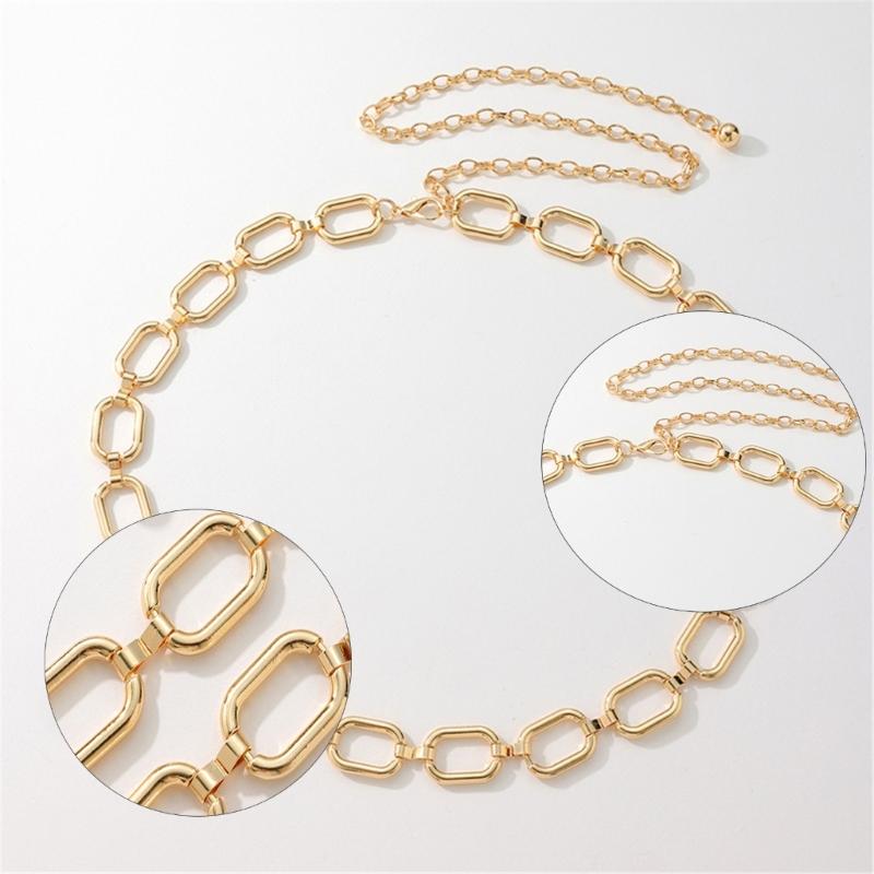 Geometry Oval Waist Chain for Women Girl Body Chain Jewelry Belly Chain Adjustable Dress Chain Belt Waist Accessories