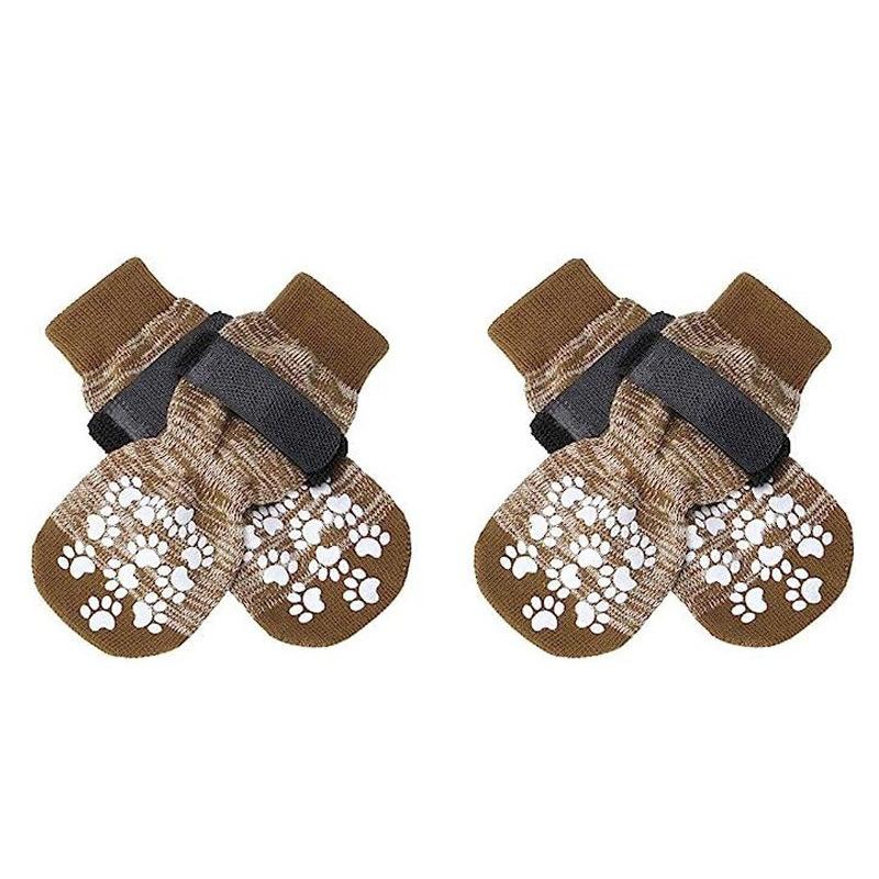 

Уличные дышащие носки для домашних питомцев, собак, черный галстук, против линьки, для средних и крупных собак, нескользящие носки, водонепроницаемая обувь для собак, товары для питомцев M Set of 4 коричневый