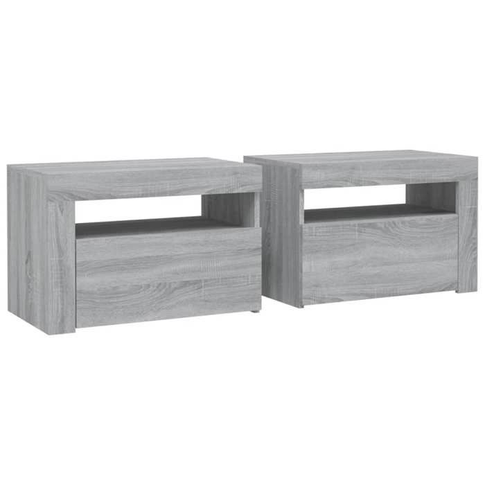 VidaXL 2x Tables de Chevet avec LED Tables de Nuit Armoires de Chevet Armoires de Lit Meubles de Chambre Maison Sonoma Gris 3144973