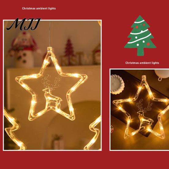 No Drill Glass Wall Decor LED Christmas Star Window Light, Tree Letter Suction Cup Hanging Lamp Versatile Party Venue Decorations for