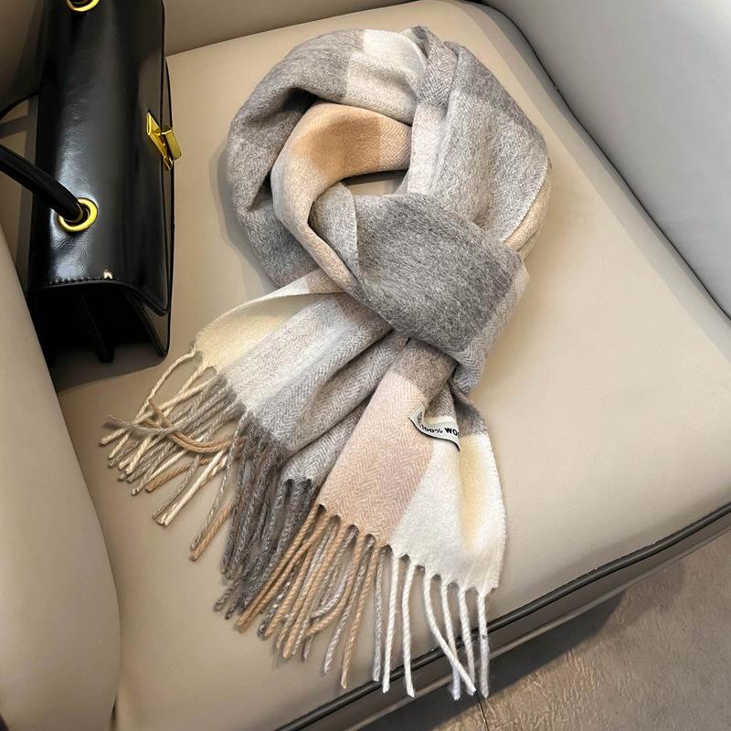 British plaid pure wool scarf winter women's retro blue girls couple versatile warm scarf men's gift