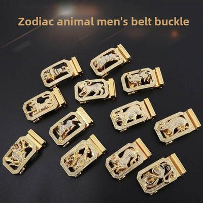New Zodiac Men's Automatic Buckle Belt 3.5CM Button Head Single Automatic Belt, Buckle High-grade Alloy Belt Buckle