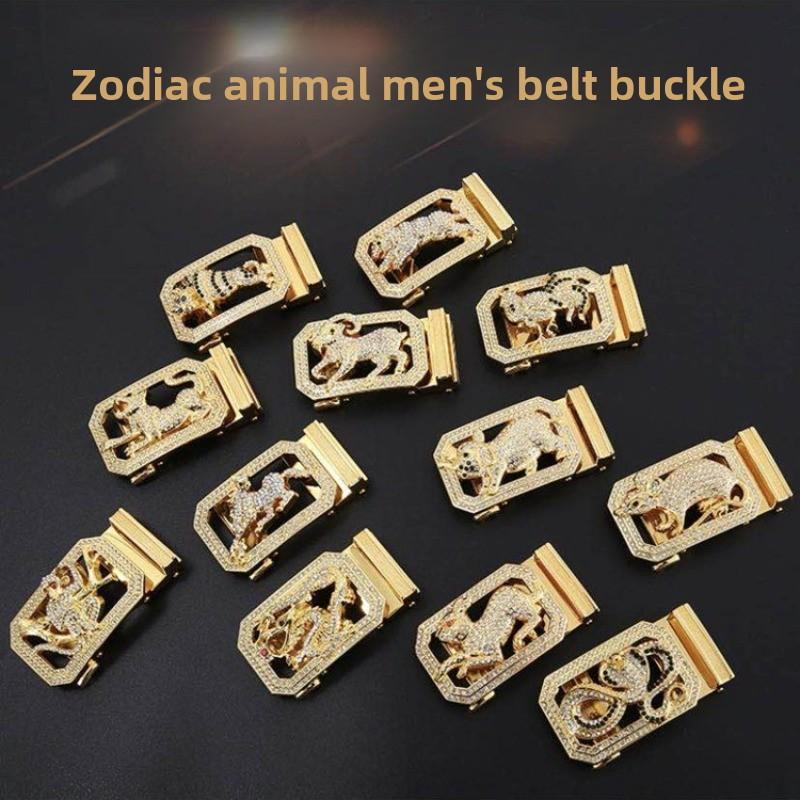 Neuer Tierkreis Herren Automatikschließe Gürtel 3.5CM Knopfkopf Einzelautomatikgürtel, Schnalle hochwertige Legierung Gürtelschnalle