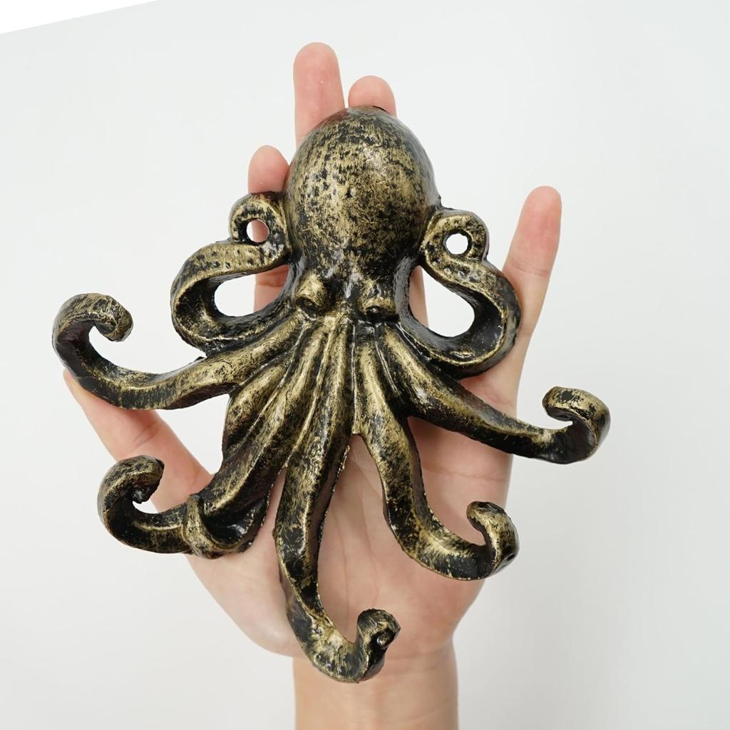 Octopus Key Hooks for Wall, Antique Bronze Cast Iron Decorative Wall Hook Animal Coat Hooks