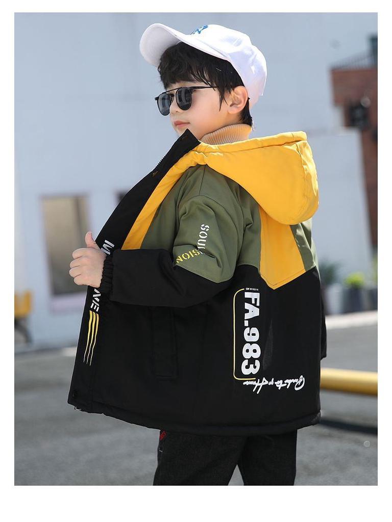 Boys' Fleece-Lined Windbreaker: Autumn-Winter Cotton-Padded Jacket