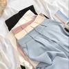 Women Spring Suit Pants High Waist Casual Loose Straight Solid Trouser Office Lady Streetwear Button Up Elastic Nine Points Pant