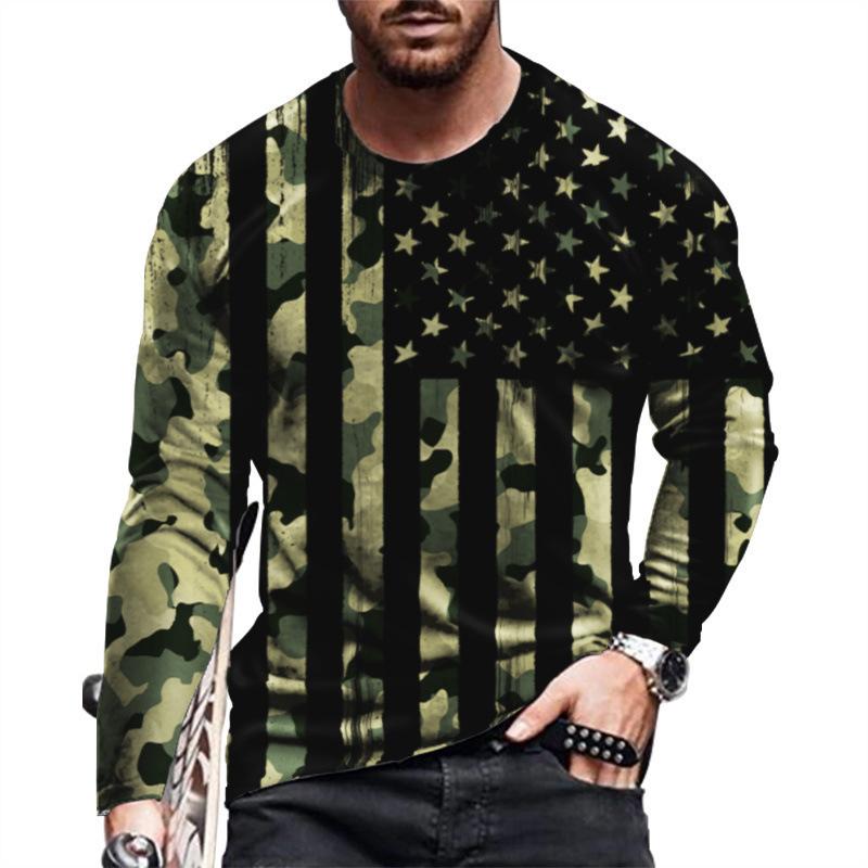 Trendy! Distressed American Flag Print Long Sleeve T-Shirt