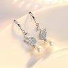 Ladies Elegant Zircon Swan Pearl Eardrop Earrings