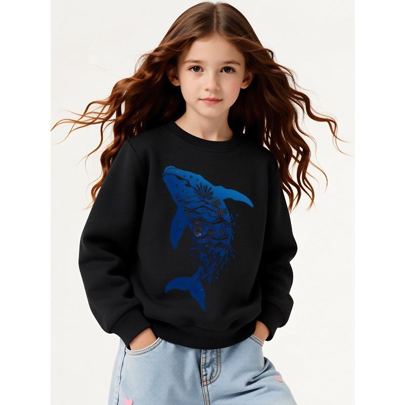Kids Sweatshirt,Fashion Sweatshirt Featuring Oceanic Whale Art , a Stylish Crew Neck Top Suitable for Autumn And Winter,