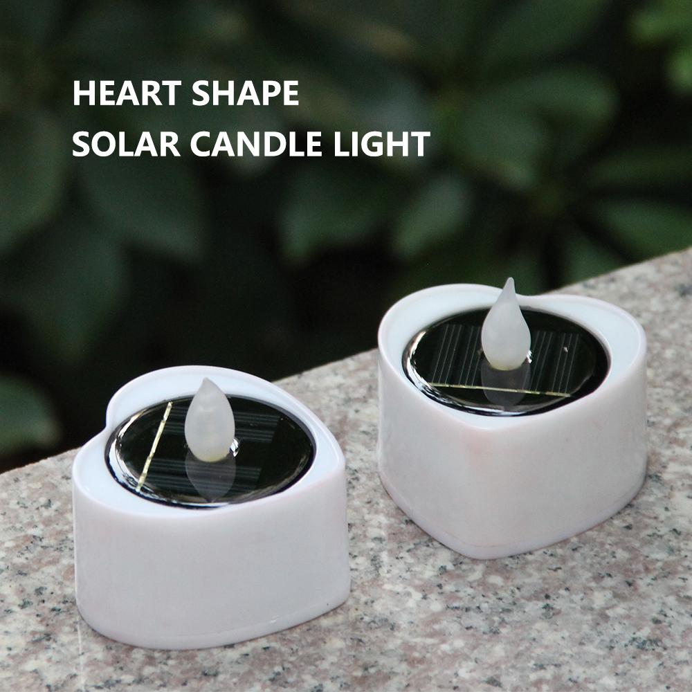 Romantic Solar LED Candle Light Heart Shape Simulation Waterproof Candle Decorative Lamp Flameless Candle for Party Garden Decor
