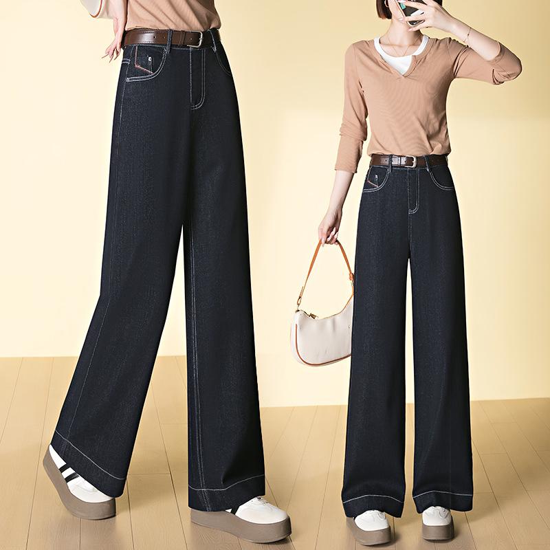 Women s Washed Retro Embroidered Wide-Leg Denim Pants, High-Waisted Slim Fit (2026 Spring Collection) 26 темно-синий