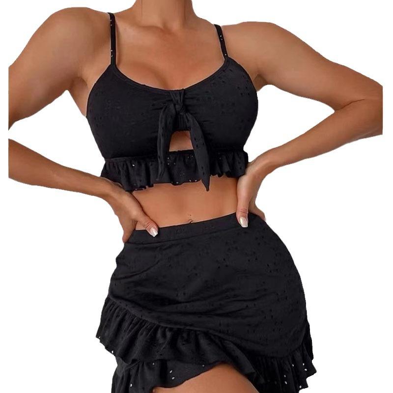 2024 Women's Three-Piece Beach Bikini & Dress - Conservative European & American Style