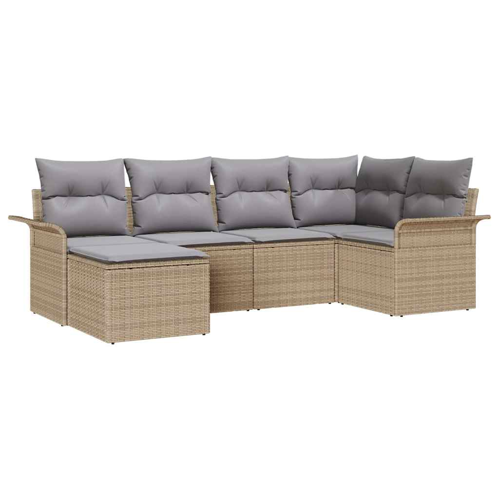 Garden Sofa Set with Cushions 6 pcs Beige Poly Rattan