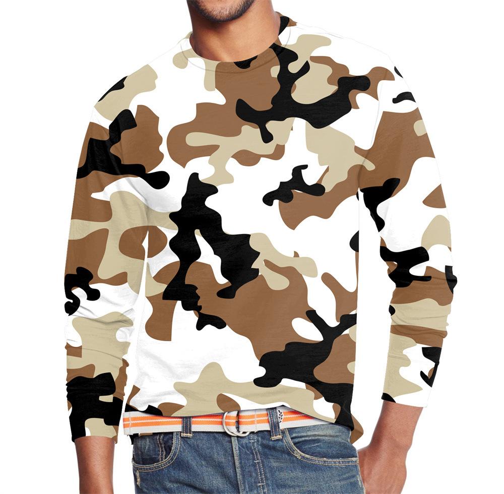 Men's Summer Long Sleeve 3d Camouflage Graphic Print T-Shirt Top Men Streetwear Clothing O Neck Long Sleeve T-Shirt Women's Pullover