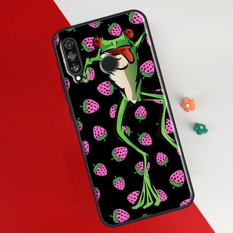 Cottagecore Fruit Strawberry Frog Case For Huawei P50 Pro P20 P30 P40 Lite P Smart 2019 Nova 9 5T Cover For Honor 50 8X 9X