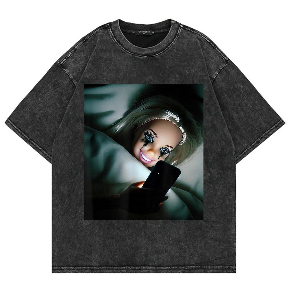 Cotton Vintage Washed Kawaii Disgusting Doll Face Funny Meme T Shirt  Fashion Menwomen Male Acid Wash Tees Vintage